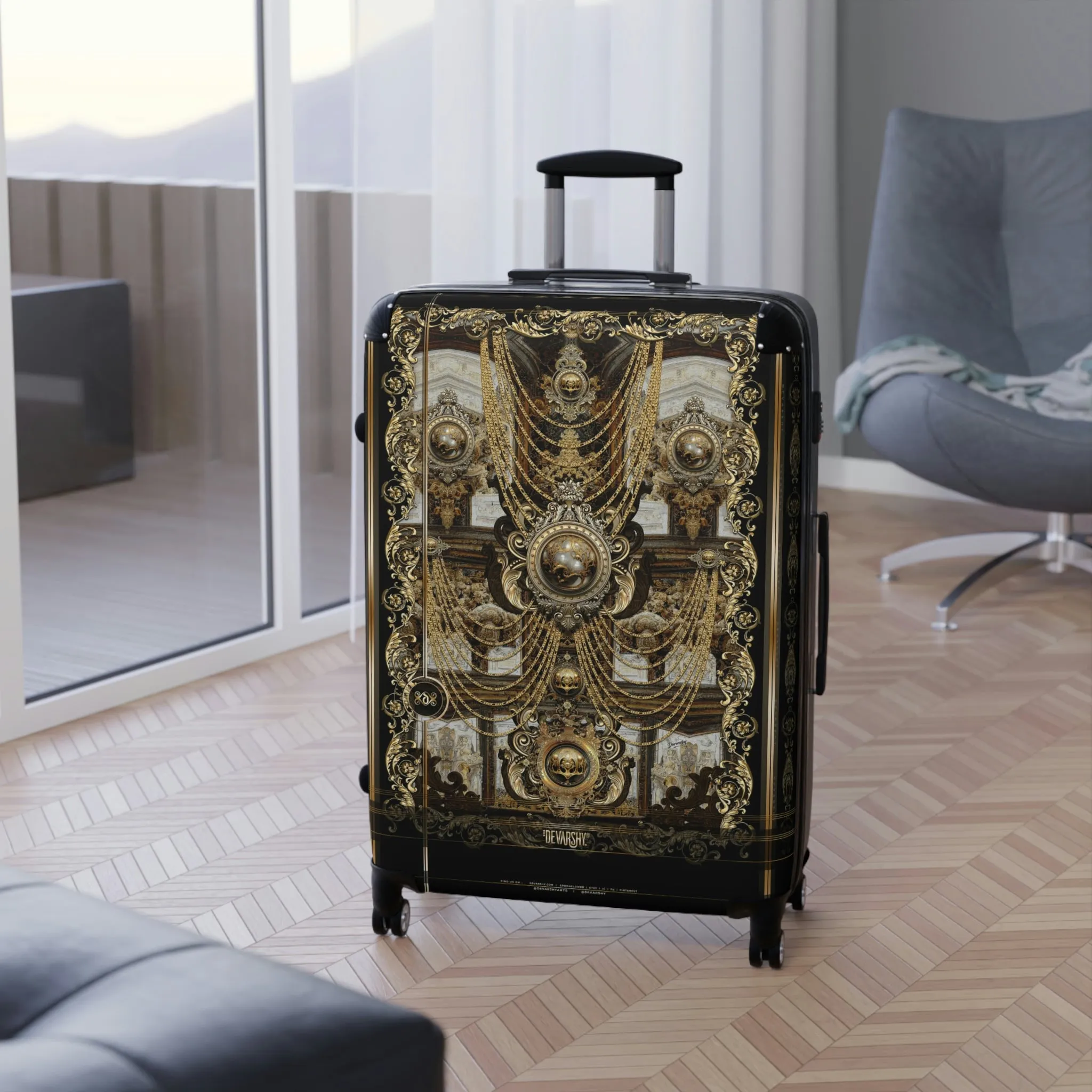 Unchained Harmony Suitcase Carry-on Suitcase Gold Chains Luggage Luxury Hard Shell Suitcase in 3 Sizes | 10090B