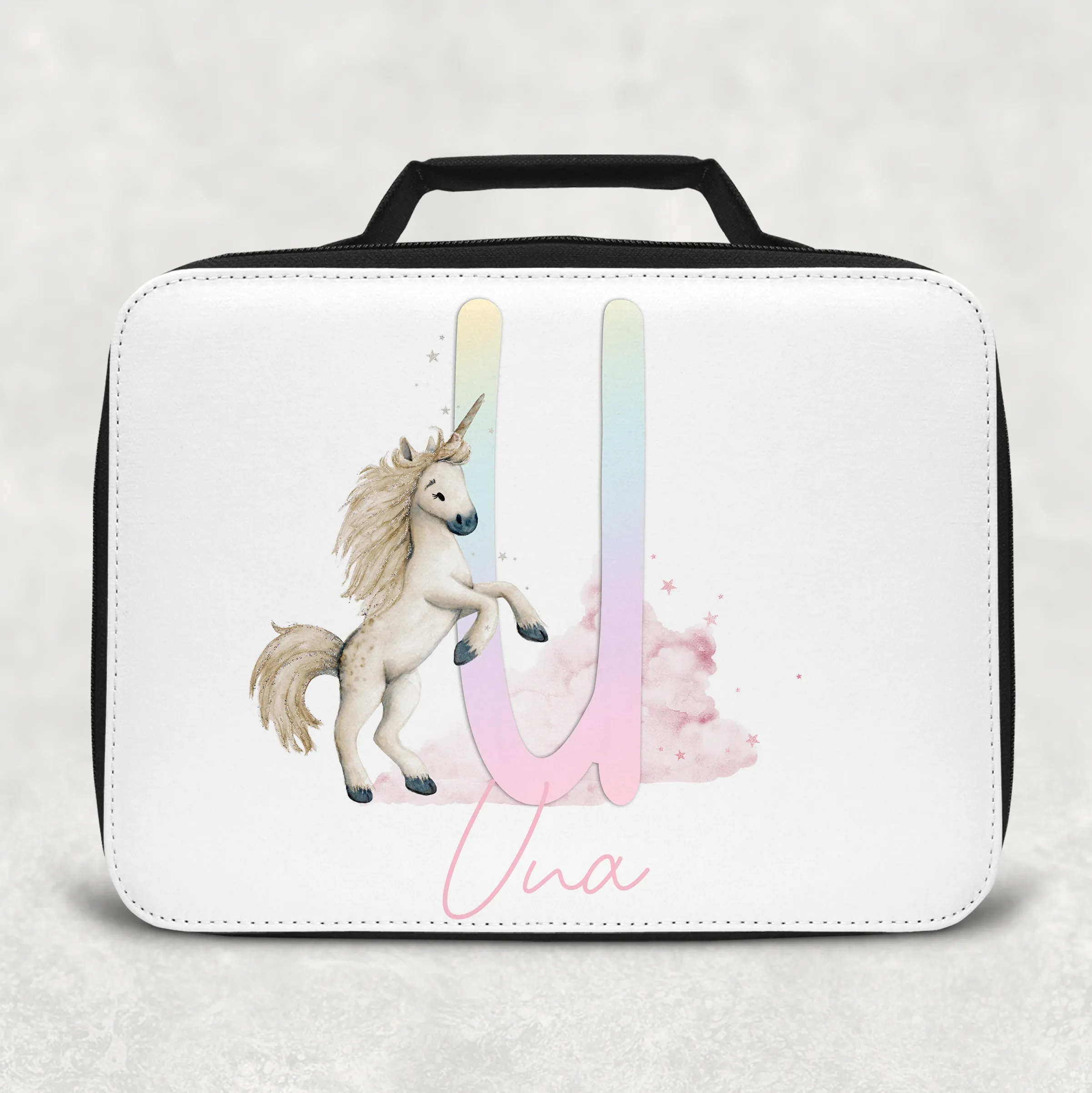 Unicorn Rainbow Alphabet Personalised Insulated Lunch Bag