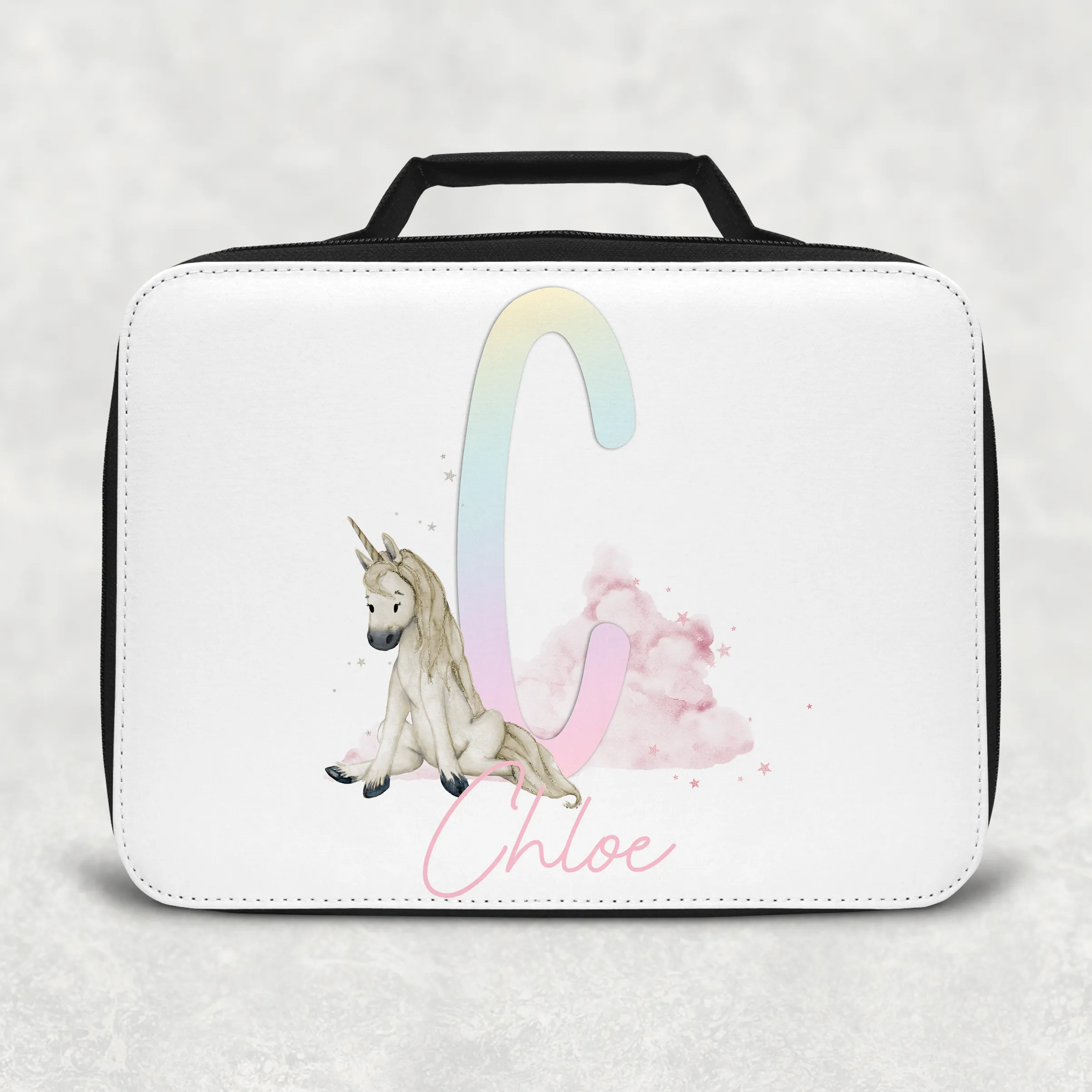 Unicorn Rainbow Alphabet Personalised Insulated Lunch Bag