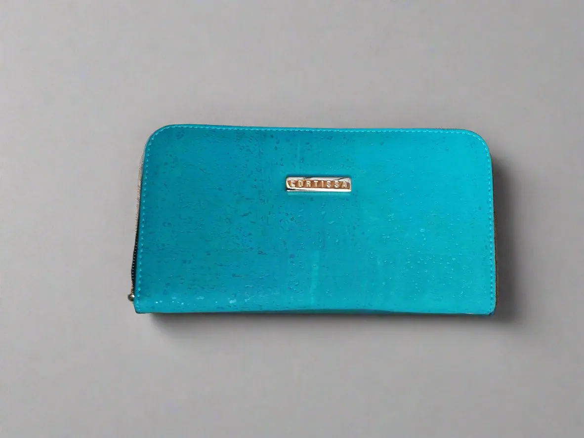 Unique Turquoise Cork Wallet: Handcrafted and Sustainable