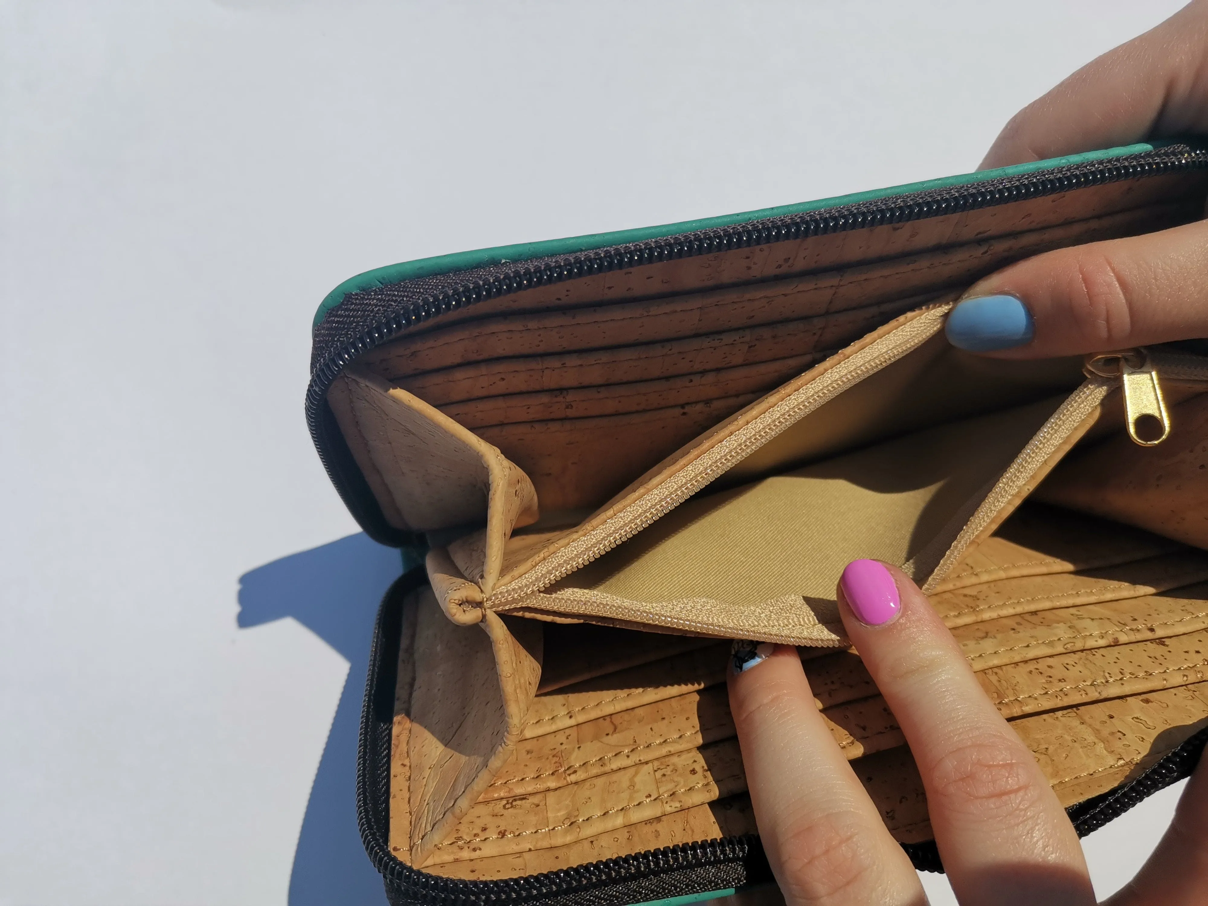 Unique Turquoise Cork Wallet: Handcrafted and Sustainable