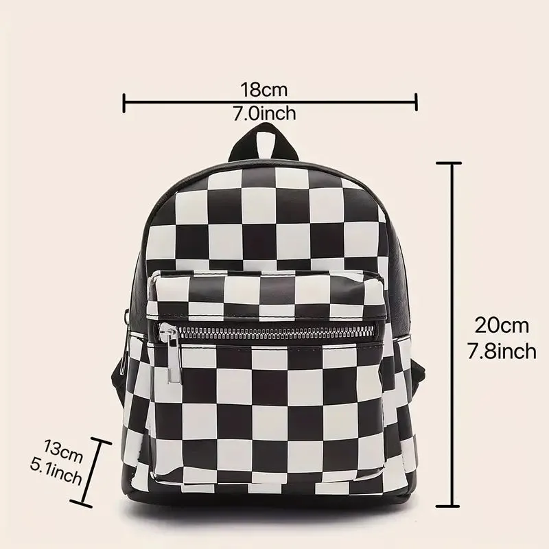 Urban Chic Checkerboard Mini Backpack: Faux Leather Daypack