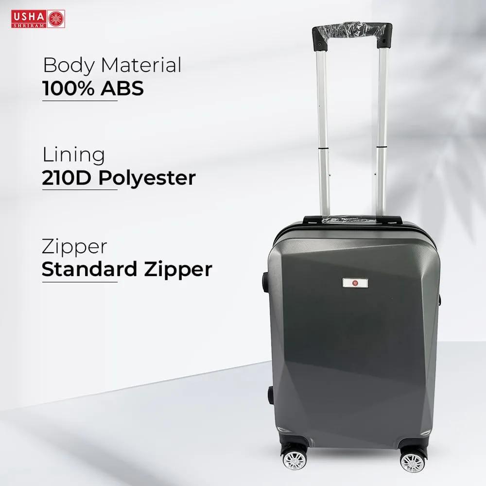 USHA SHRIRAM ABS (Cabin & Check-In Bag) 20|24|28 inch Luggage Bag (55cm, 65cm, 75cm)|Trolley Suitcase Luggage for Men Women |360 Degree Wheel | Travel Bags for Luggage Trolley Carry On Suitcase (Grey)