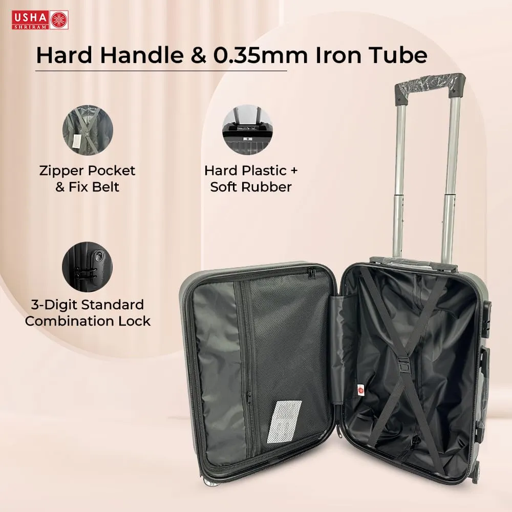 USHA SHRIRAM ABS (Cabin & Check-In Bag) 20|24|28 inch Luggage Bag (55cm, 65cm, 75cm)|Trolley Suitcase Luggage for Men Women |360 Degree Wheel | Travel Bags for Luggage Trolley Carry On Suitcase (Grey)