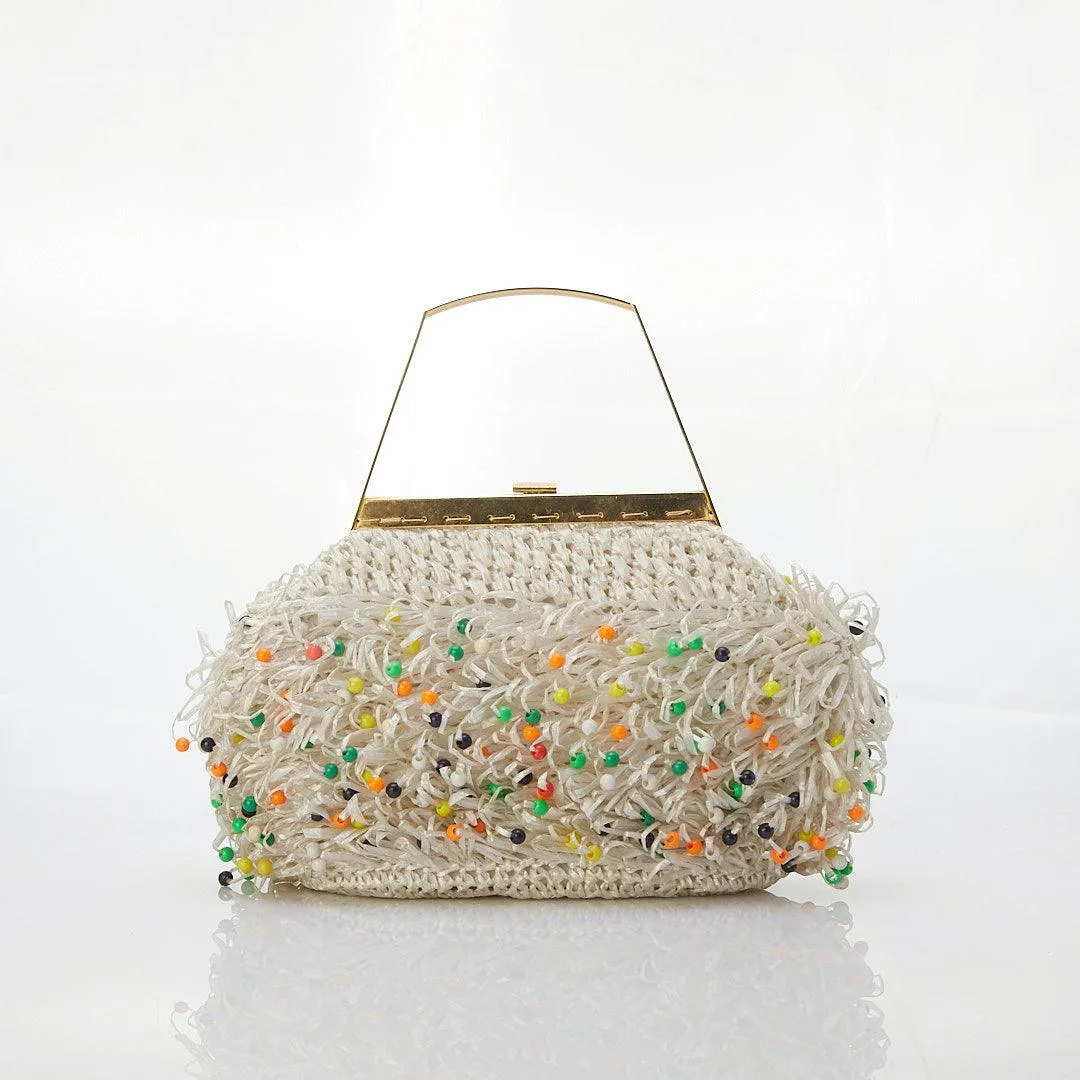 Vintage Beaded 1960's White Handbag