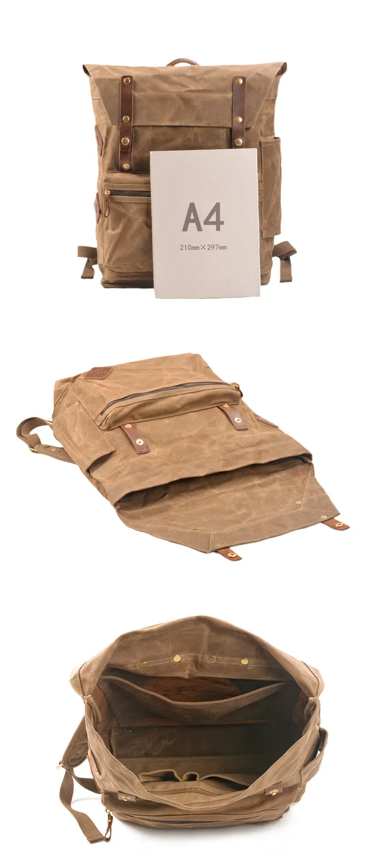 Waxed Canvas Backpack Travel Backpack Hiking Rucksack