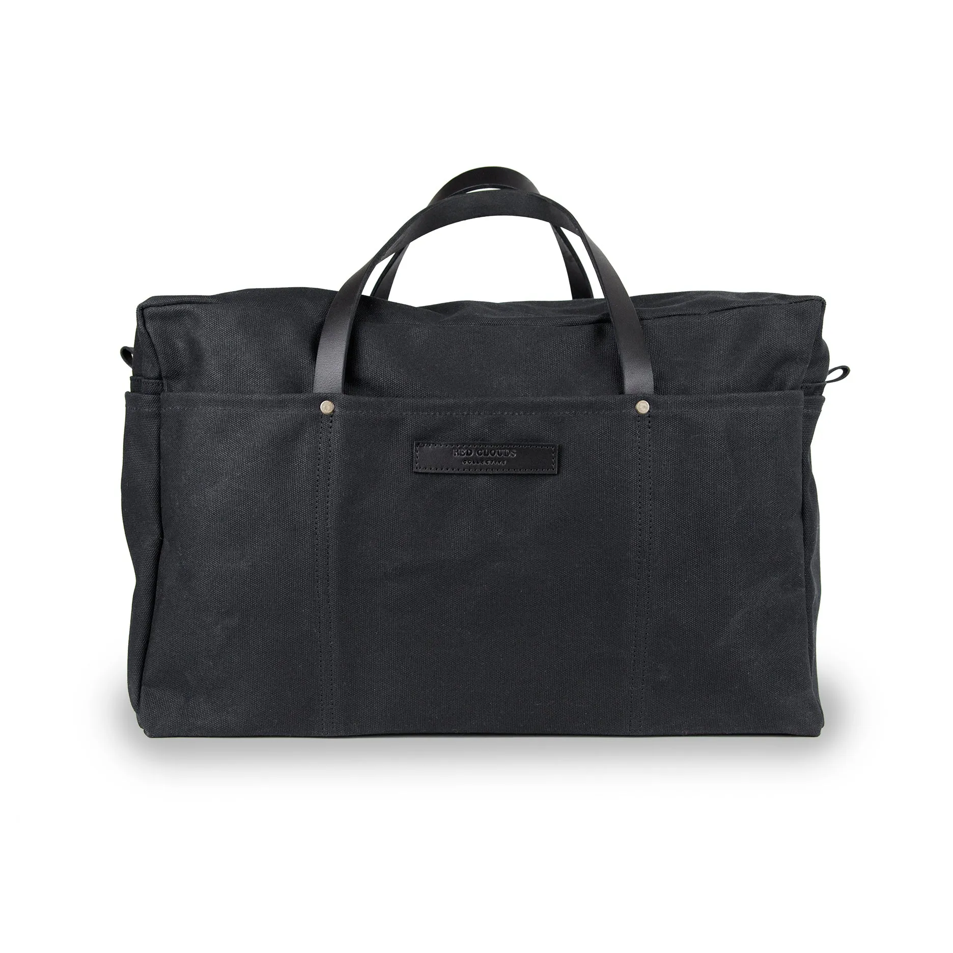 Waxed Canvas Duffle Bag - Black with Black Leather