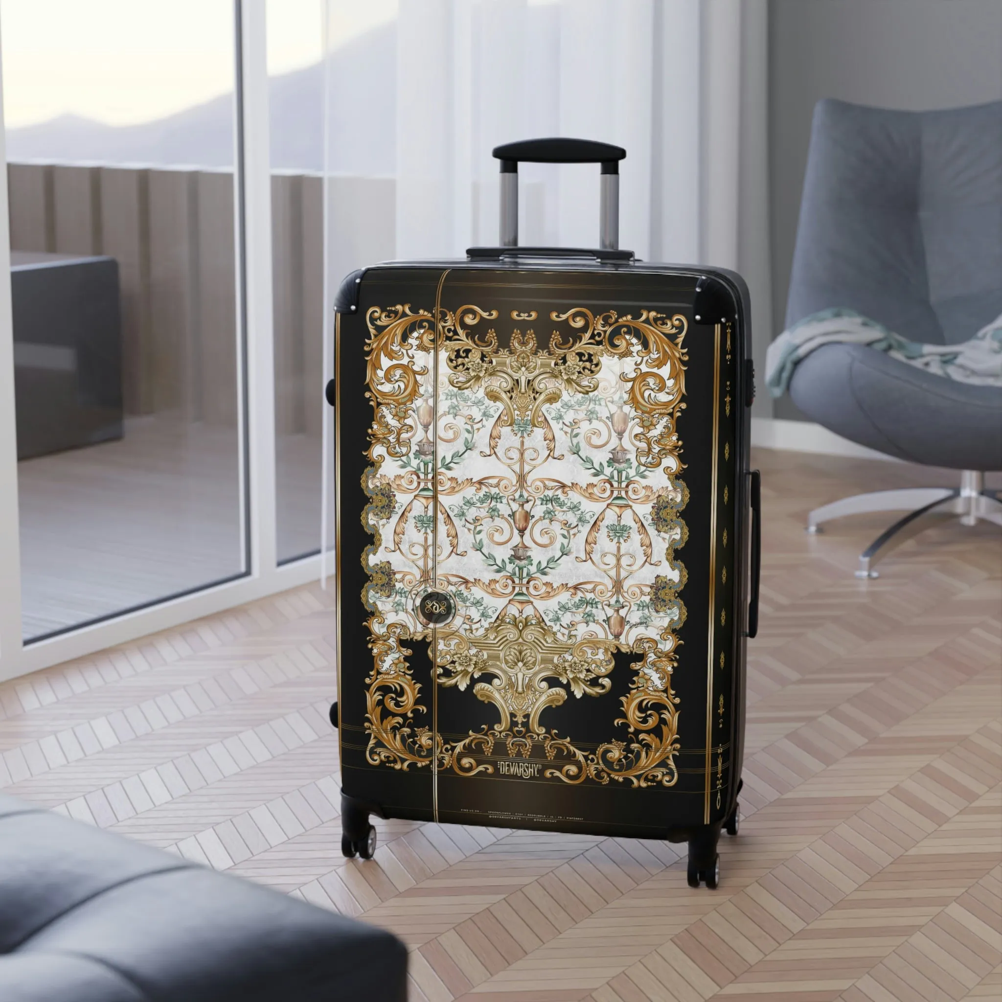 White Baroque Suitcase Carry-on Suitcase Decorative Travel Luggage Hard Shell Suitcase in 3 Sizes | 1005A