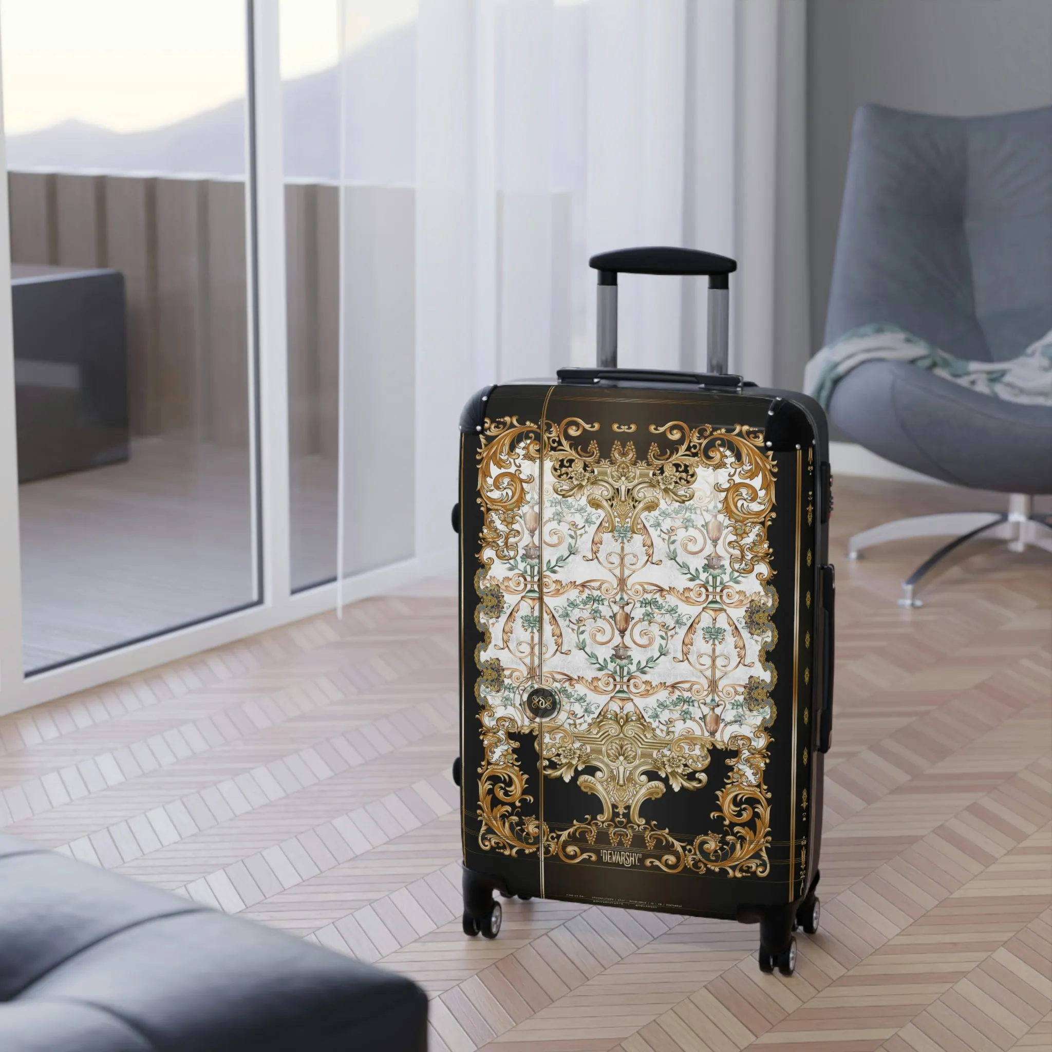 White Baroque Suitcase Carry-on Suitcase Decorative Travel Luggage Hard Shell Suitcase in 3 Sizes | 1005A