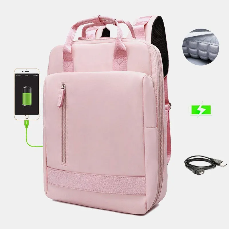 Women Large Capacity Fashion USB Pure Color Multifunctional Backpack