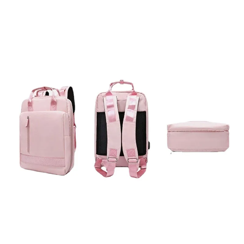 Women Large Capacity Fashion USB Pure Color Multifunctional Backpack